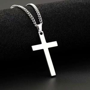 Stainless Steel Chain Style Cross Pendant Necklace Solid Clasp for Men